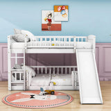 Twin Over Twin Low Bunk Beds with Slide and Fence - [Interchangeable Ladder, Floor]