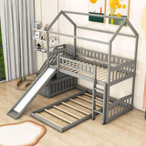 Floor Twin Bunk Beds for Toddlers Kids with Stairs and Slide - [Wood]