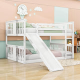 Low Full Over Full Bunk Beds with Slide for Kids Toddler - [Wooden]