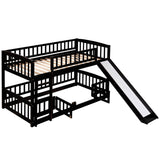 Twin Over Twin Low Bunk Beds with Slide and Fence - [Interchangeable Ladder, Floor]