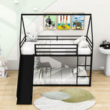 Low Twin Over Twin House Loft Bunk Beds with Slide for Kids, Toddler