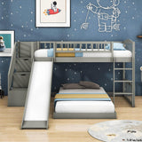 Twin Over Twin L-Shaped Floor Bunk Beds with Stairs and Slide for Kids