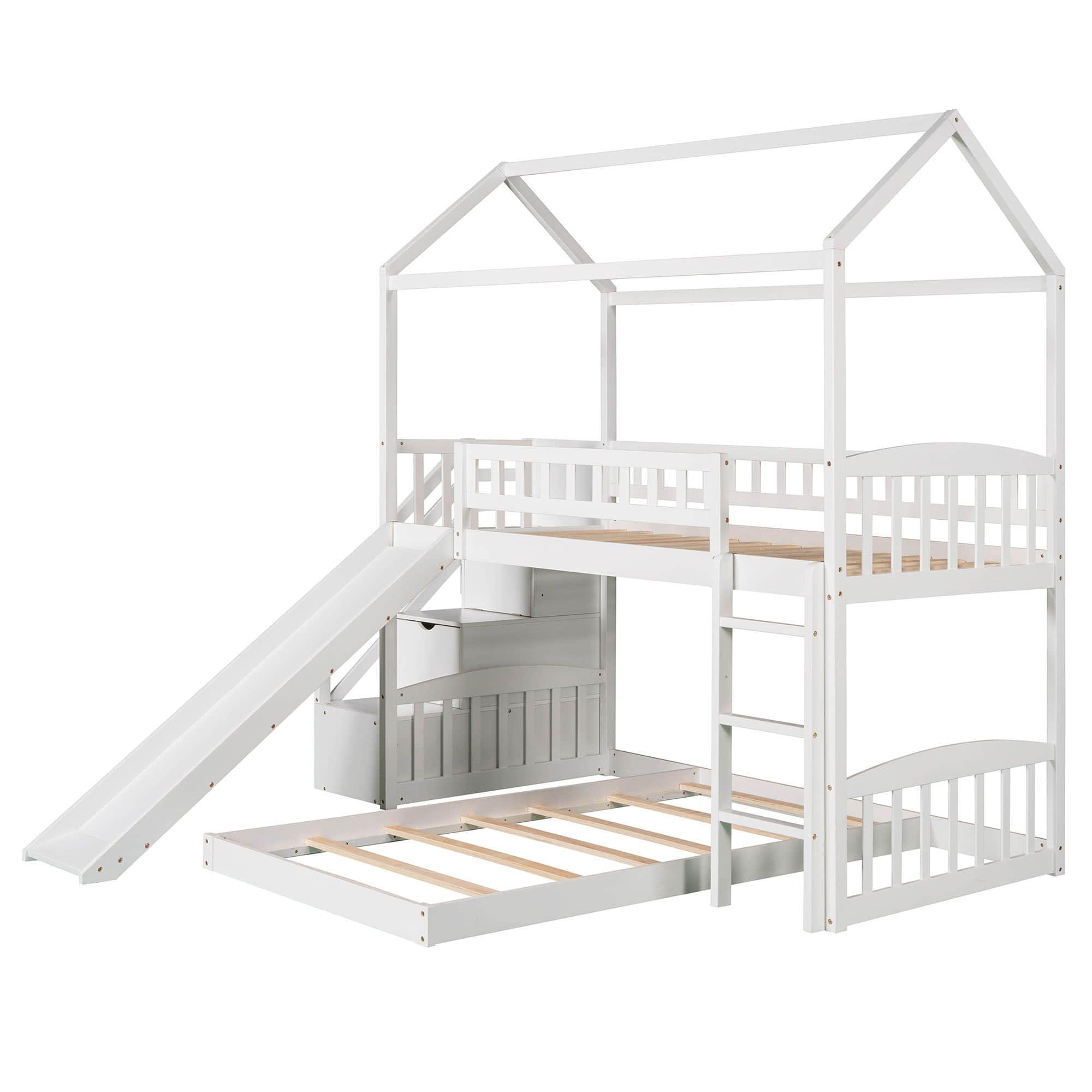 Floor Twin Bunk Beds for Toddlers Kids with Stairs and Slide - [Wood]