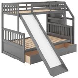 Twin Over Full Bunk Beds with Slide and Stairs, Storage for Kids - [Drawers, Cabinet]