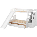 Twin Over Full Bunk Beds with Slide and Stairs, Storage for Kids - [Drawers, Cabinet]