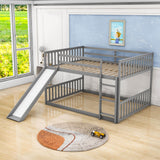 Low Full Over Full Bunk Beds with Slide for Kids Toddler - [Wood, Floor]