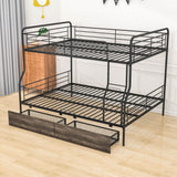 Convertible Metal Full XL Over Queen Bunk Beds with Storage Drawers