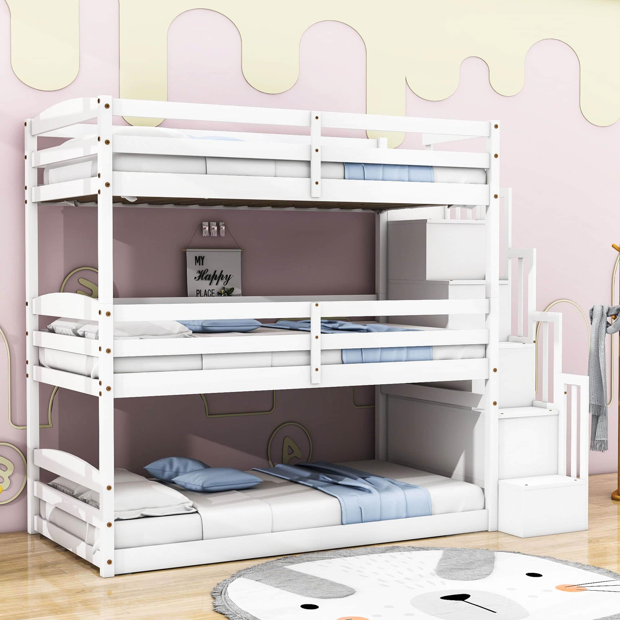 Twin 3 Tier Triple Bunk Beds for Kids with Stairs - [Separable, Floor]