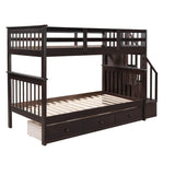 Twin Over Twin Bunk Bed With Stairs and Storage - [Drawers, Shelves, Wood]