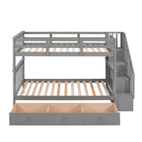 Twin Over Twin Bunk Bed With Stairs and Storage - [Drawers, Shelves, Wood]