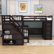 Twin Over Full Loft Triple Bunk Beds with Desk and Storage Stairs - [Drawers, Wardrobe]