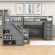 Twin Over Full Loft Triple Bunk Beds with Desk and Storage Stairs - [Drawers, Wardrobe]