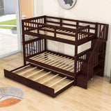 Twin Over Twin Bunk Beds with Stairs and Trundle, Storage - [Convertible, Shelves]