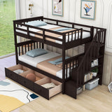 Twin Over Twin Bunk Bed With Stairs and Storage - [Drawers, Shelves, Wood]