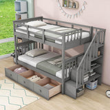 Twin Over Twin Bunk Bed With Stairs and Storage - [Drawers, Shelves, Wood]