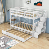 Twin Over Twin Bunk Beds with Stairs and Trundle, Storage - [Convertible, Shelves]