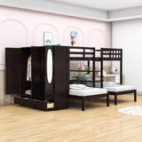 Low Full Over Twin&Twin Triple Bunk Bed with Storage for Kids - [Wardrobe]