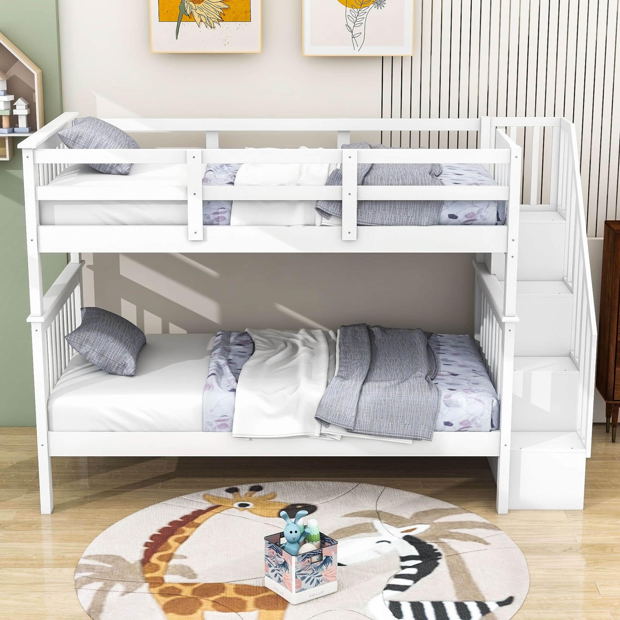 Twin Over Twin Bunk Beds with Stairs and Storage for Kids - [Wood, Convertible]