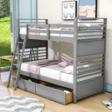 Convertible Twin Over Twin Wooden Bunk Beds with Storage Drawers