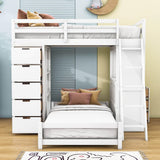 Smart Twin Over Twin Bunk Beds with Desk and Storage Chest, Drawers