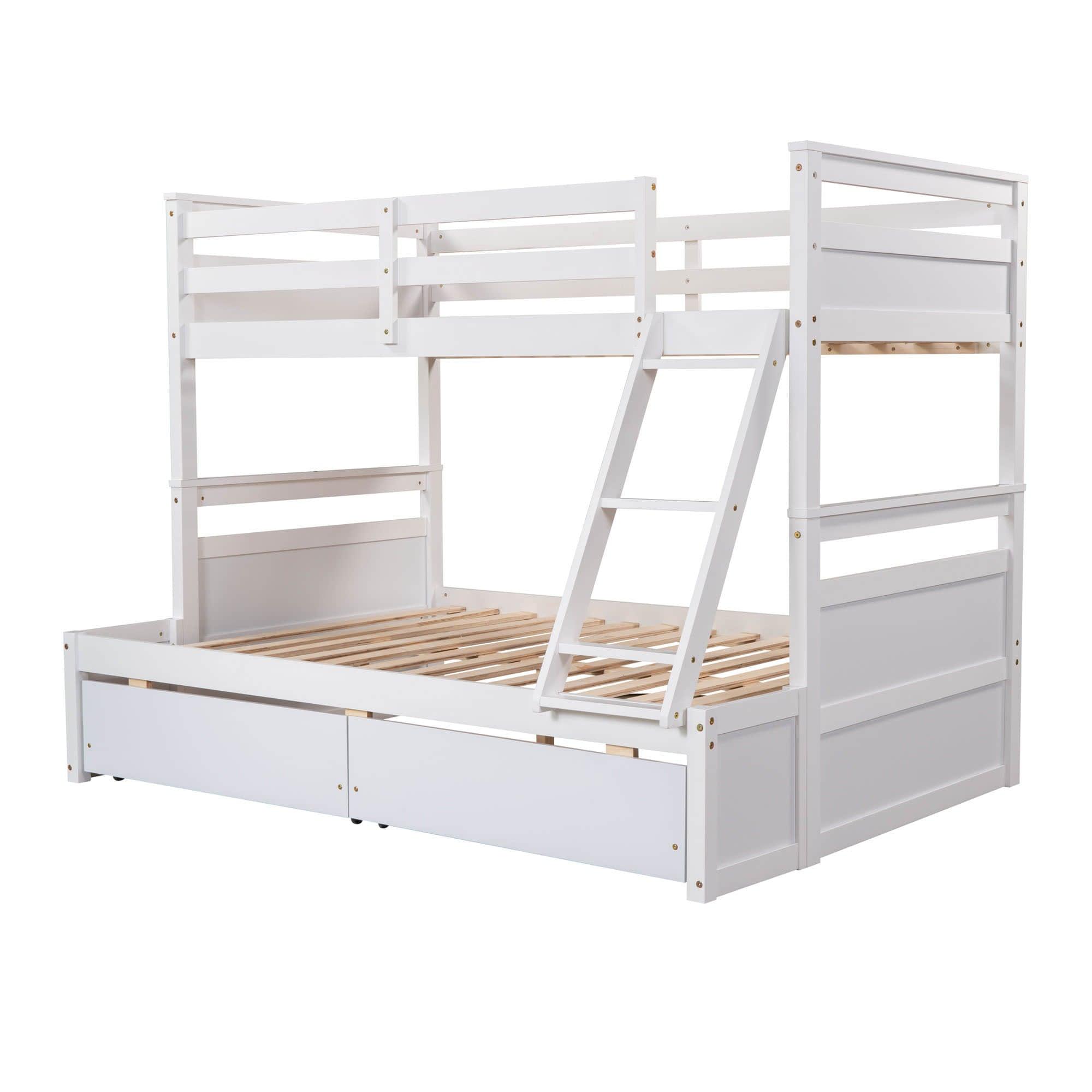 Wooden Twin Over Full Bunk Beds with Storage Drawers for Kids, Adult - [Convertible]