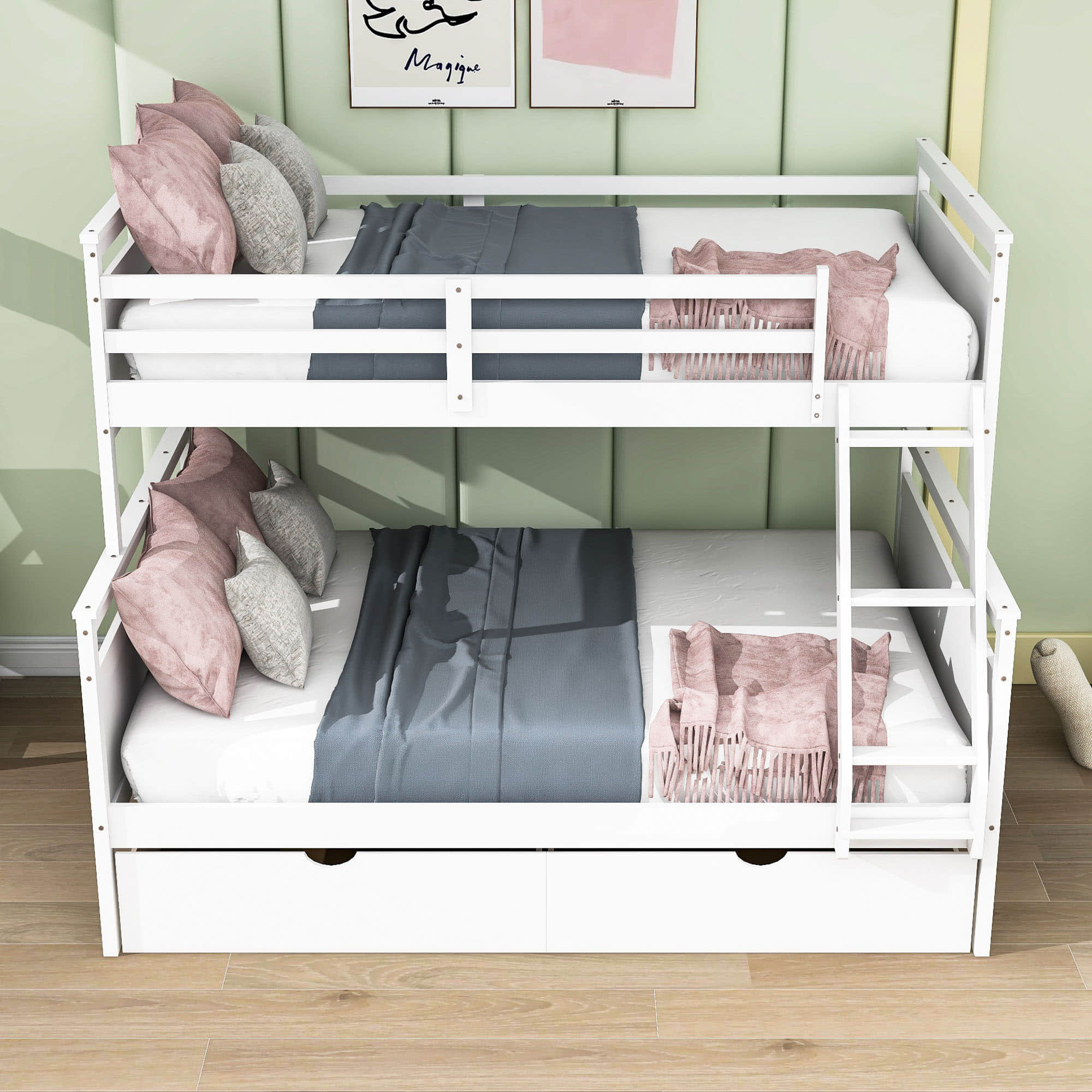 Modern Convertible Twin Over Full Bunk Bed with Storage Drawers - [Wood]