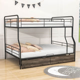 Convertible Metal Full XL Over Queen Bunk Beds with Storage Drawers