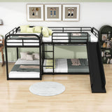 Metal Full & Twin Quad Bunk Beds with Slide for Kids, Toddler - [L-Shaped]