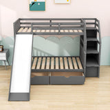 Twin Over Full Bunk Beds with Slide and Stairs, Storage for Kids - [Drawers, Cabinet]