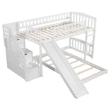 Twin Over Twin L-Shaped Floor Bunk Beds with Stairs and Slide for Kids