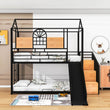 Kids Low Twin Over Twin House Metal Bunk Beds with Stairs and Slide