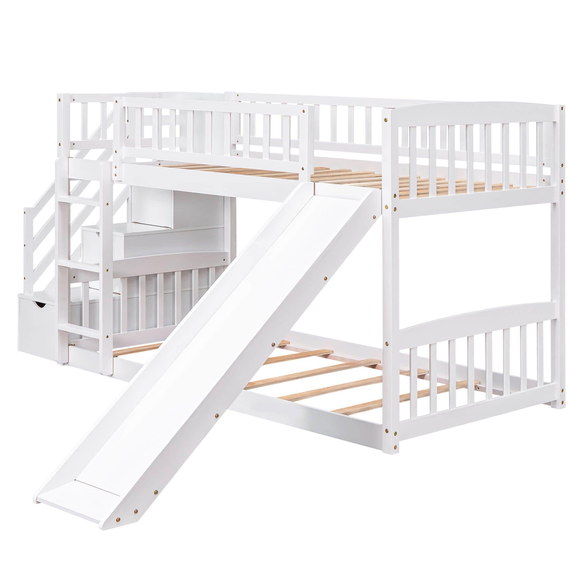 Twin Over Twin Bunk Beds with Slide and Stairs for Kids, Toddler - [Storage, Wood, Interchangeable]