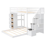 L-Shaped Twin Over Full Floor Bunk Beds for Toddlers, Kids with Stairs