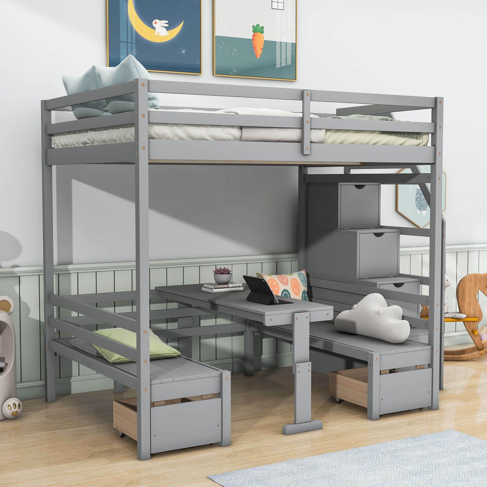 Convertible Full Over Full Bunk Beds with Stairs and Storage - [Wooden]