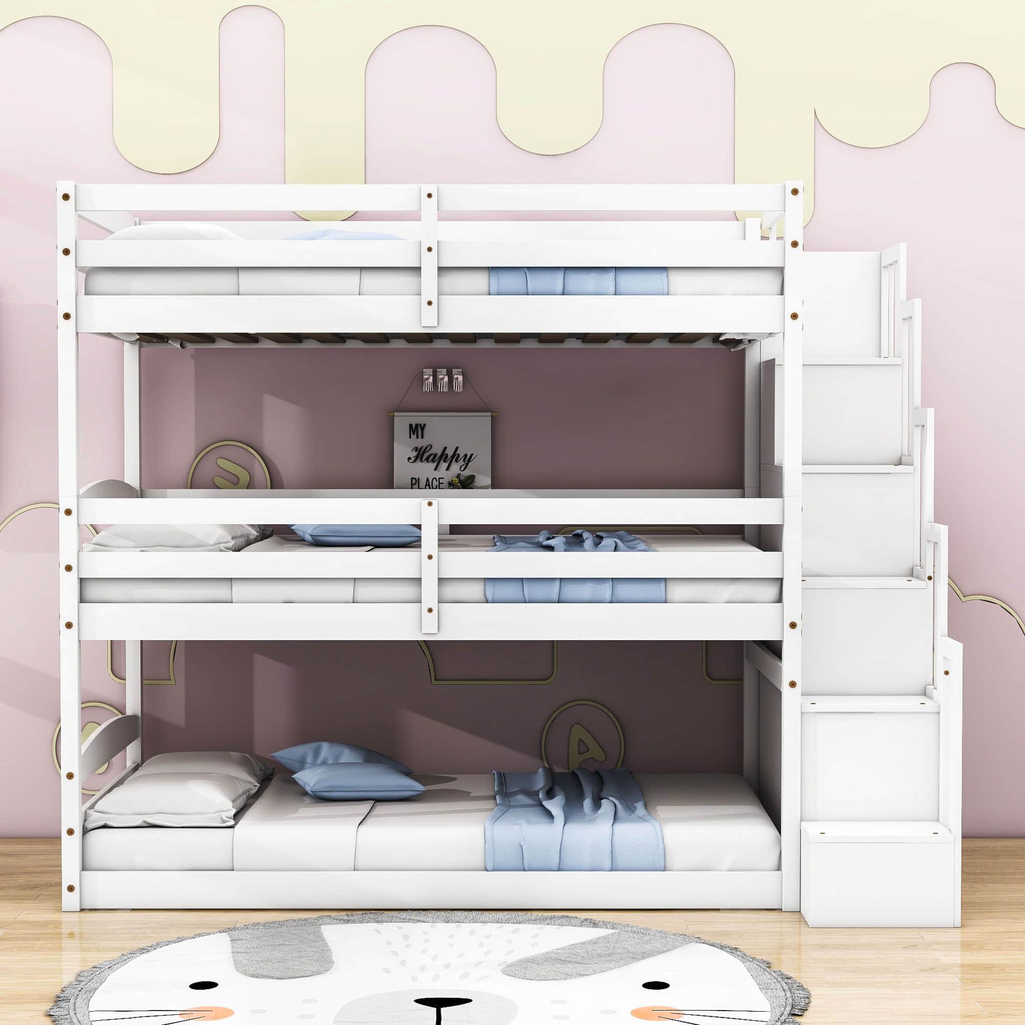 Twin 3 Tier Triple Bunk Beds for Kids with Stairs - [Separable, Floor]