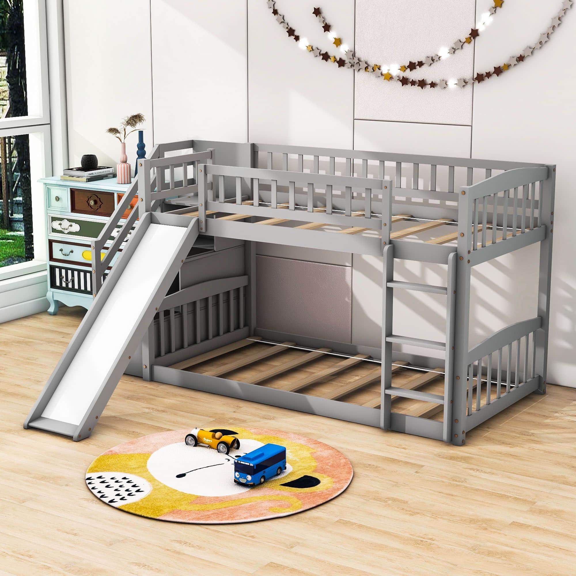 Twin Over Twin Bunk Beds with Slide and Stairs for Kids, Toddler - [Storage, Wood, Interchangeable]