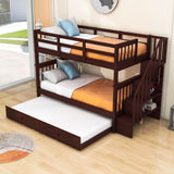 Twin Over Twin Bunk Beds with Stairs and Trundle, Storage - [Convertible, Shelves]