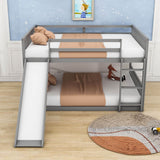 Low Full Over Full Bunk Beds with Slide for Kids Toddler - [Wood, Floor]