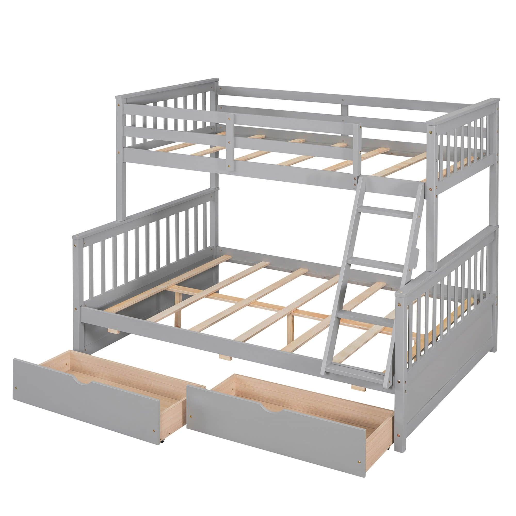 Twin over Full Convertible Bunk Bed for Kids, Adults with Storage - [Drawers]