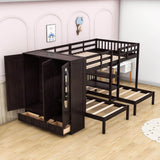 Low Full Over Twin&Twin Triple Bunk Bed with Storage for Kids - [Wardrobe]