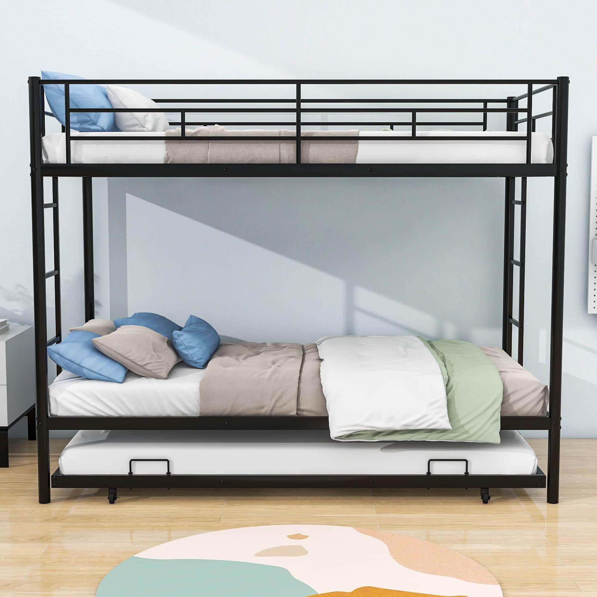 Heavy-Duty Metal Twin Over Twin Bunk Beds with Twin Trundle