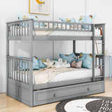 Twin Over Twin Convertible Bunk Bed with Twin Trundle - [Wooden]