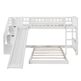 Twin Over Twin L-Shaped Floor Bunk Beds with Stairs and Slide for Kids