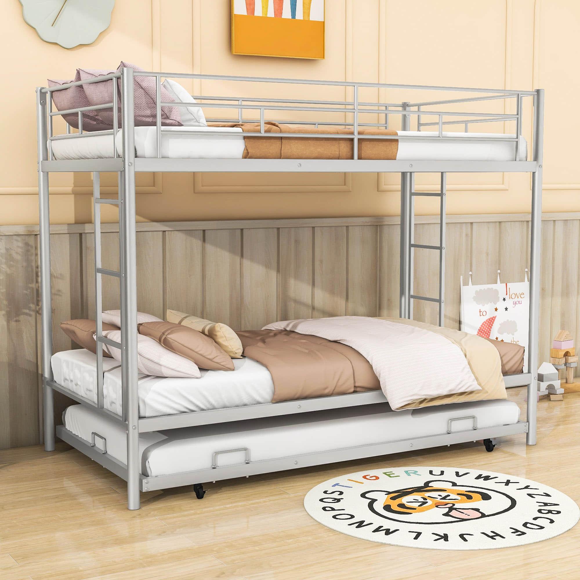 Heavy-Duty Metal Twin Over Twin Bunk Beds with Twin Trundle