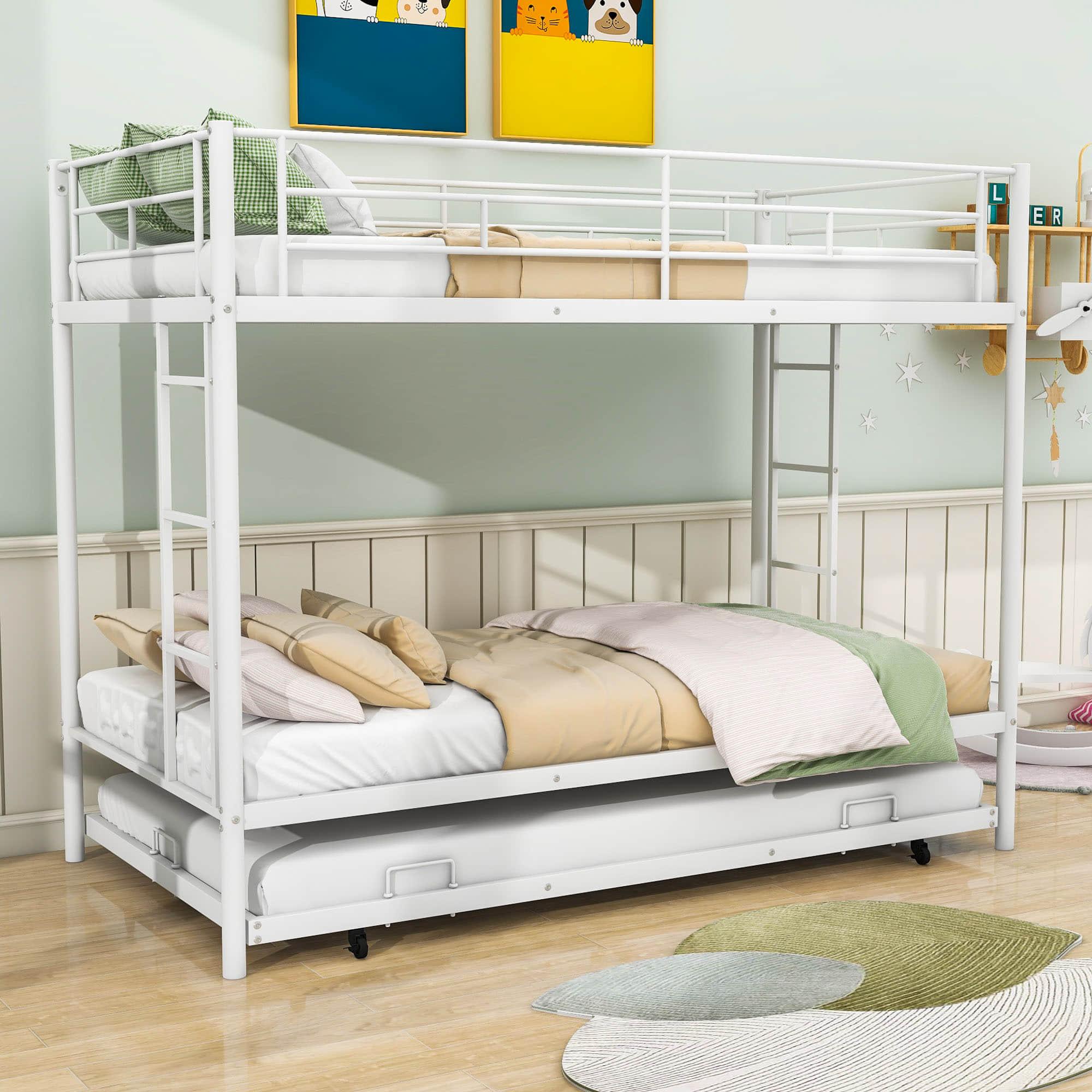 Heavy-Duty Metal Twin Over Twin Bunk Beds with Twin Trundle