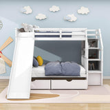 Twin Over Full Bunk Beds with Slide and Stairs, Storage for Kids - [Drawers, Cabinet]