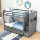 Twin Over Twin/Full Convertible Bunk Beds with Stairs and Storage - [Drawers, Shelves, Cabinet]