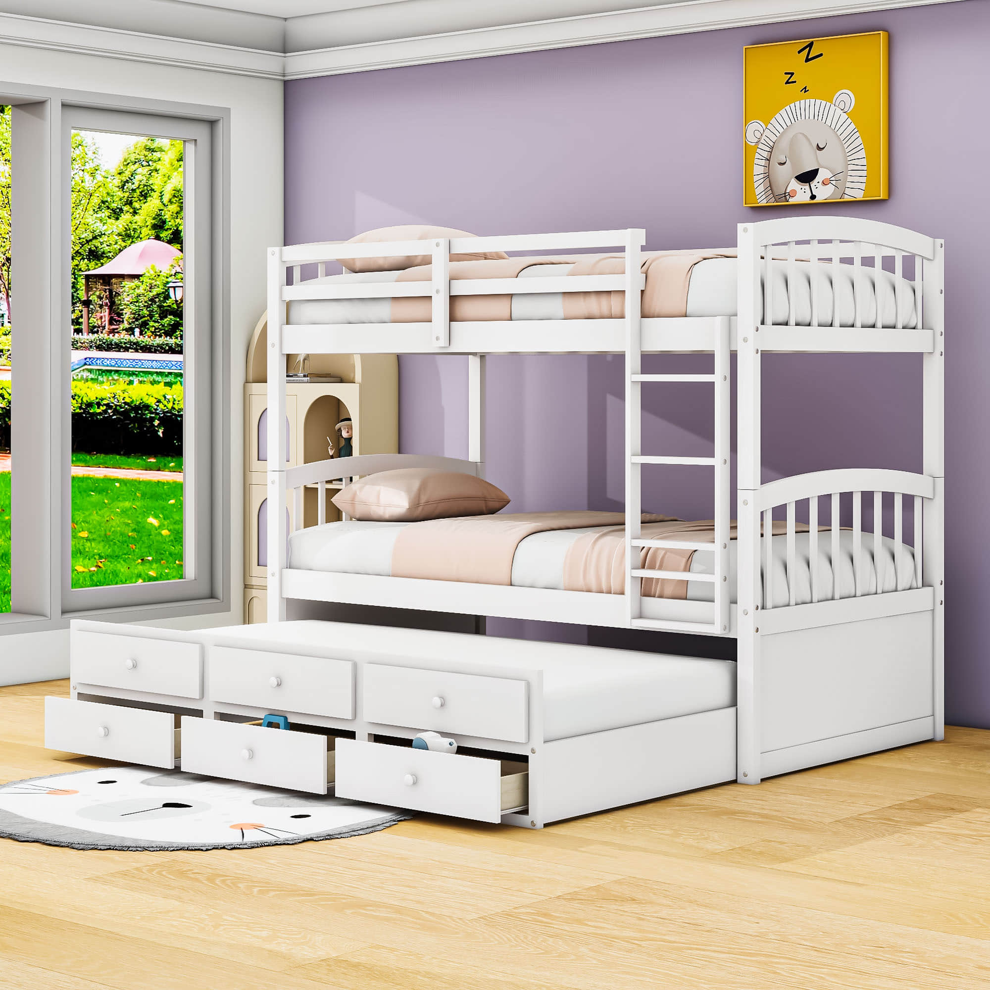 Convertible Twin Over Twin Bunk Beds for Kids Adults with Trundle and Storage - [Wood, Drawers]