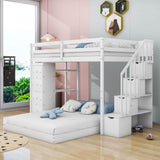 L-Shaped Twin Over Full Floor Bunk Beds for Toddlers, Kids with Stairs