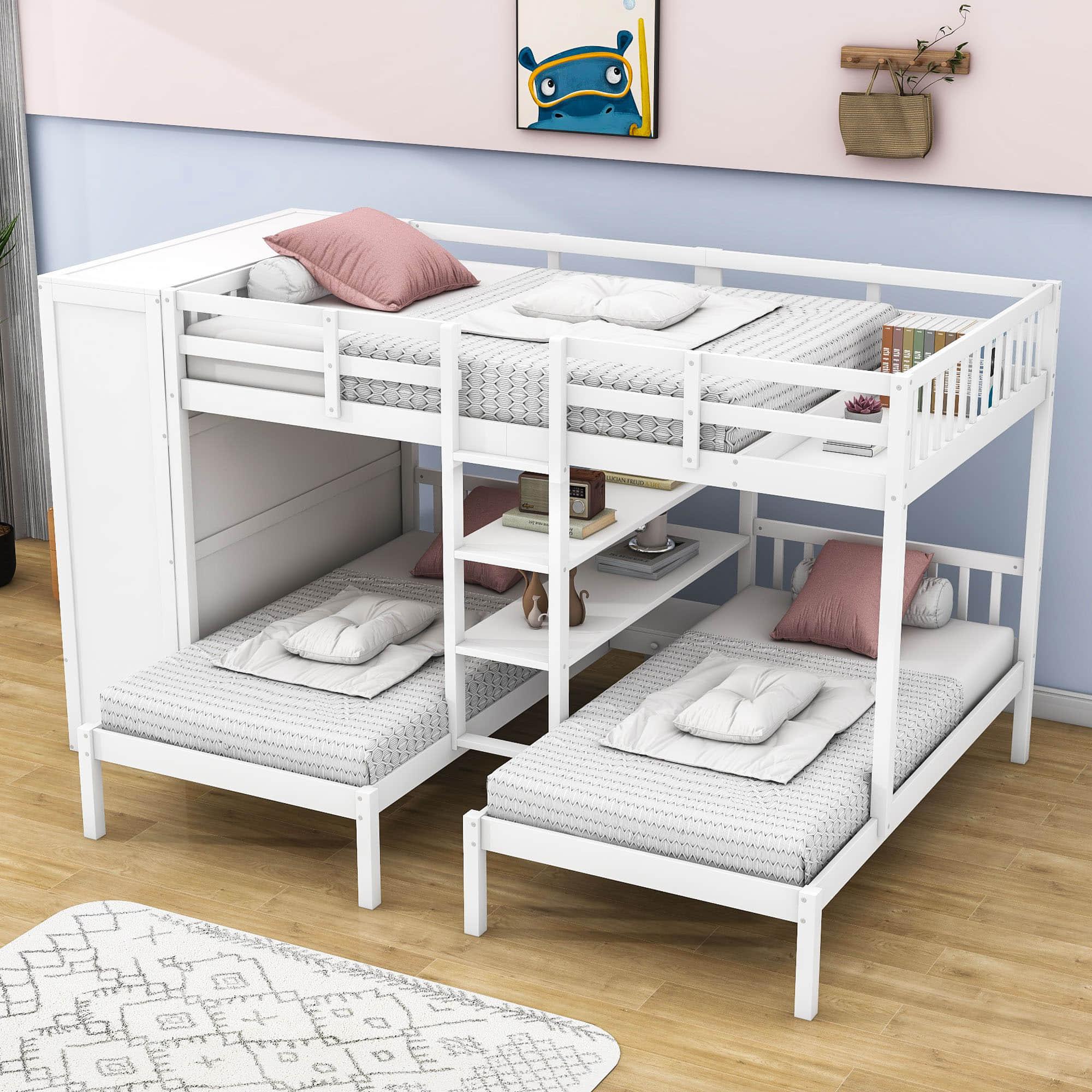 Low Full Over Twin&Twin Triple Bunk Bed with Storage for Kids - [Wardrobe]